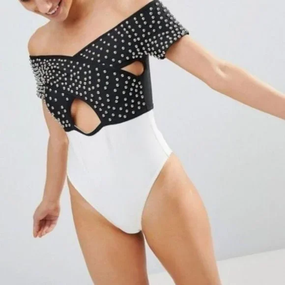 ASOS PrettyLittleThing Studded Bandage Swimsuit - Picture 2 of 6